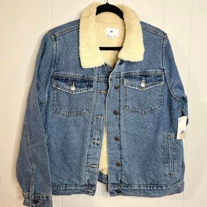 BP NORDSTROM Denim Oversize Trucker Jacket Women's S Faux Shearling Collar NWT!